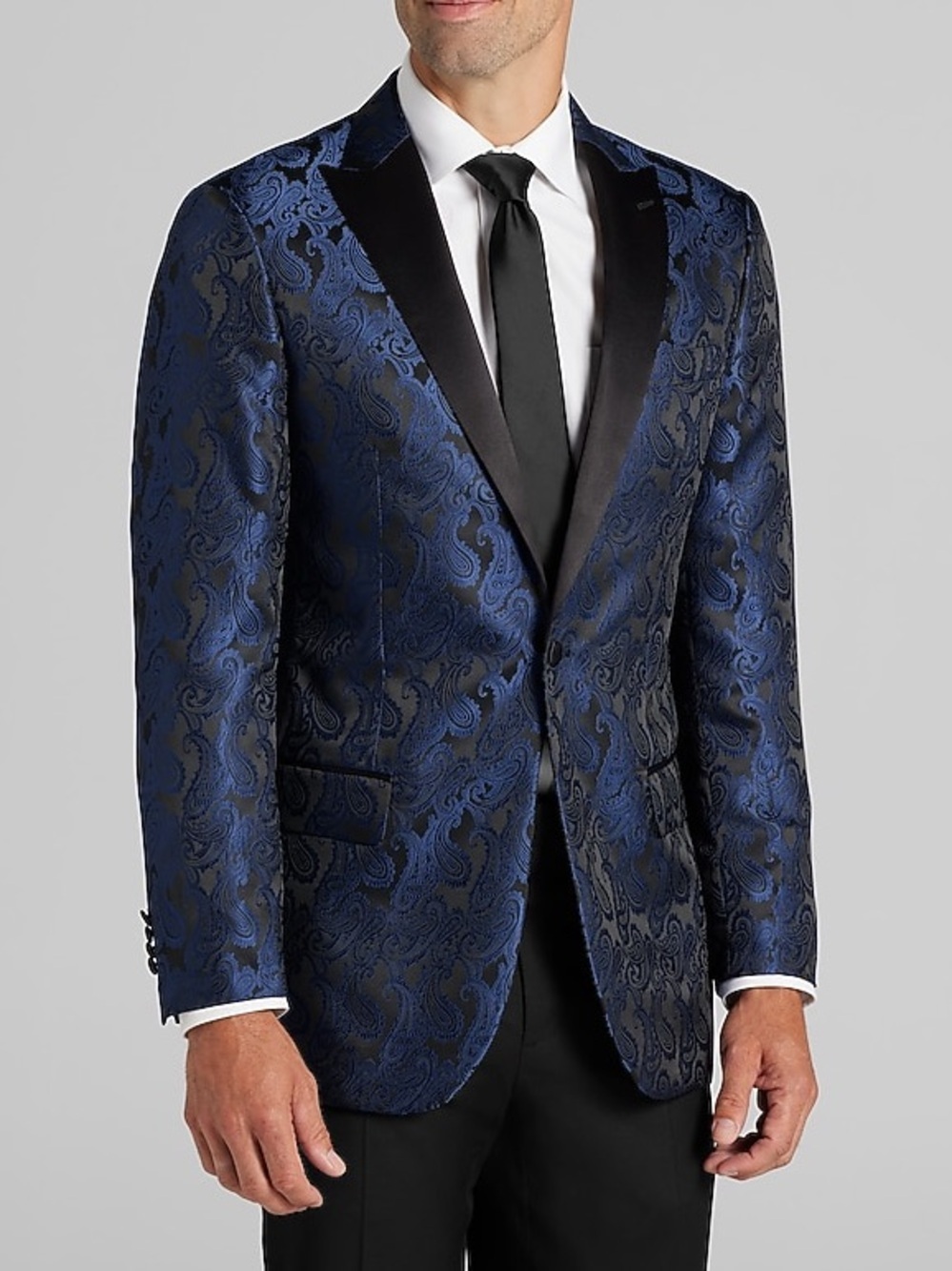 Express Men’s Tailored Fit Floral Print Dinner Jacket in Blue and Black